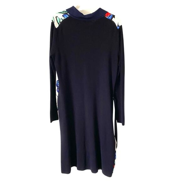 Tory Burch NWTS Silk Front Shirtdress Navy Blue Porcelain Thistle Sweater Back - Picture 4 of 10